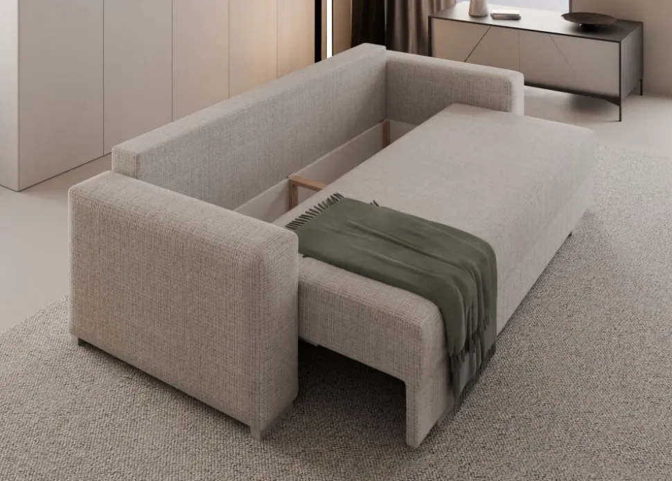 Duża sofa rozkładana z poduchami z pufą Hauss Hermes