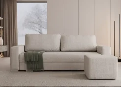 Duża sofa rozkładana z poduchami z pufą kolor jasnoszary z domieszką beżu Hauss Hermes Cremona 04
