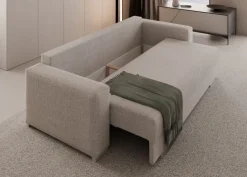 Duża sofa rozkładana z poduchami z pufą kolor jasnoszary z domieszką beżu Hauss Hermes Cremona 04