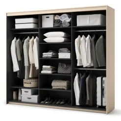 Duża szafa na ubrania z lamelami do sypialni 250x222cm Lenart TREND TS-02 Beż piaskowy + czarny