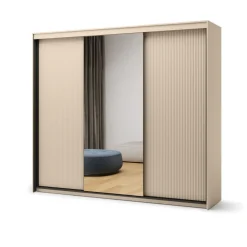 Duża szafa na ubrania z lamelami do sypialni 250x222cm Lenart TREND TS-02 Beż piaskowy + czarny