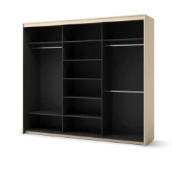 Duża szafa na ubrania z lamelami do sypialni 250x222cm Lenart TREND TS-02 Beż piaskowy + czarny