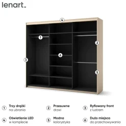 Duża szafa na ubrania z lamelami do sypialni 250x222cm Lenart TREND TS-02 Beż piaskowy + czarny