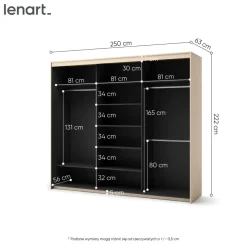 Duża szafa na ubrania z lamelami do sypialni 250x222cm Lenart TREND TS-02 Beż piaskowy + czarny