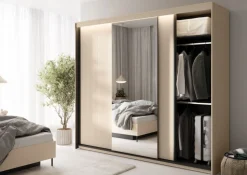 Duża szafa na ubrania z lamelami do sypialni 250x222cm Lenart TREND TS-02 Beż piaskowy + czarny