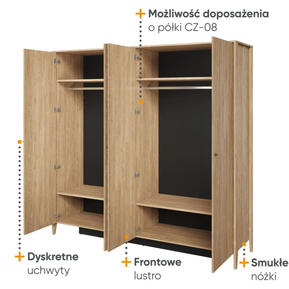 Duża szafa z lustrem Lenart Cozy CZ-01 dąb olejowany