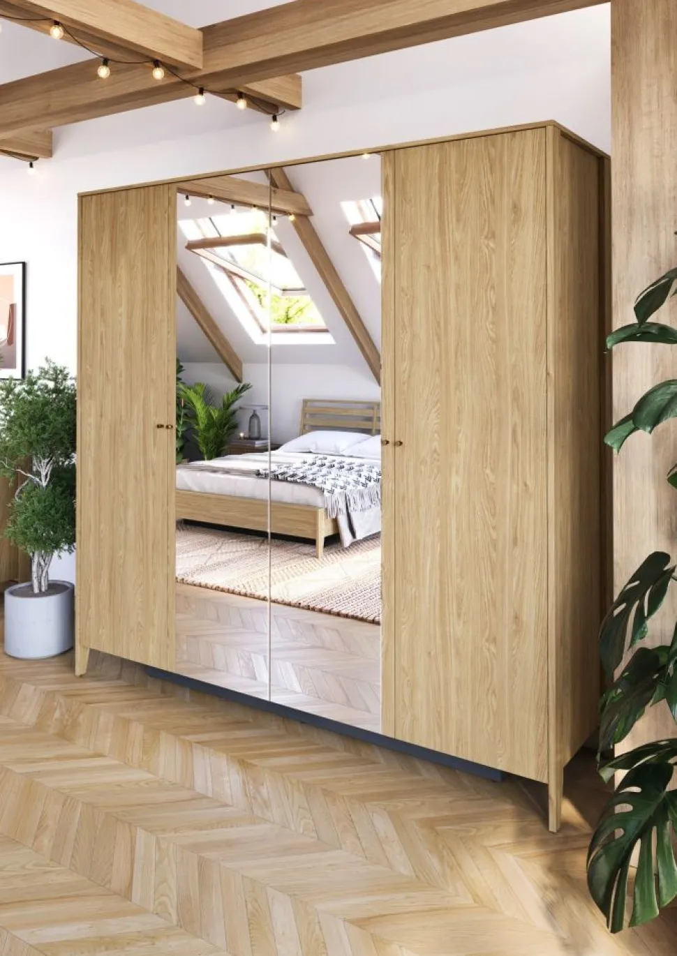 Duża szafa z lustrem Lenart Cozy CZ-01 dąb olejowany
