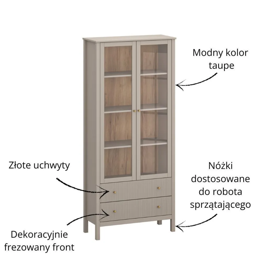 Duża witryna z szufladami kolor taupe KLEO KL-12