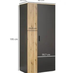 Dwudrzwiowa szafa 90 cm grafit/dąb evok Esteban 2D