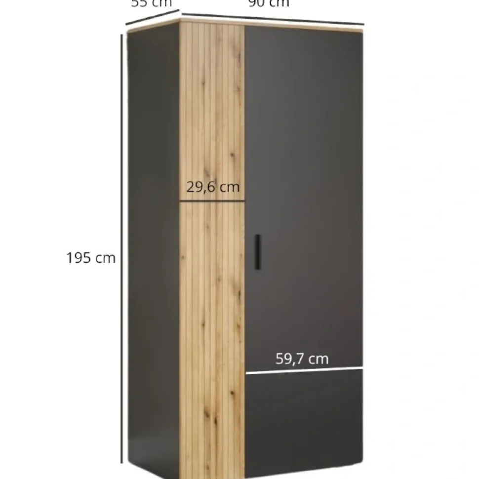 Dwudrzwiowa szafa 90 cm grafit/dąb evok Esteban 2D