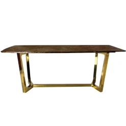 Elegancki stół Roseta 200/100/75cm z brązowym marmurowym blatem i złotymi chromowanymi nóżkami