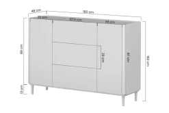ELIVO KOMODA 150 2D3SZ - eukaliptus / dąb baltic dune / nogi eukaliptus
