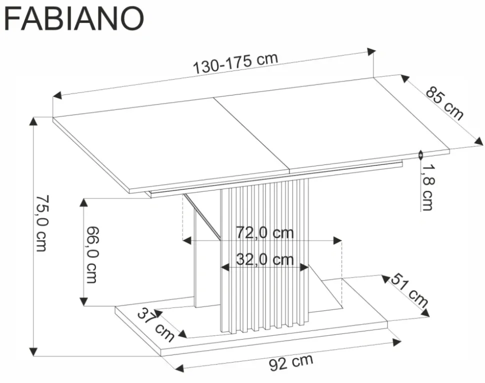 FABIANO stół rozkładany 135-175/85 cm dąb wotan/czarny (2p=1szt)1 sztuka