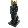 Figurka dekoracyjna dostojny czarny lew w złotej koronie na niskim postumencie Lion Black
