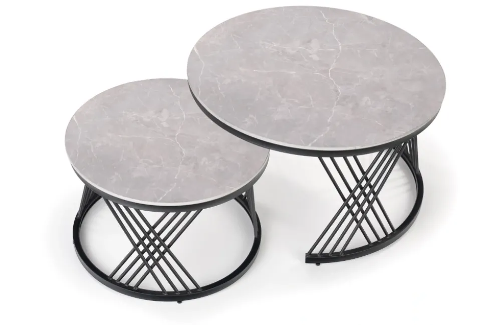 FLAMINGO zestaw 2 ław, popielaty marmur/ czarny (2p=1szt)1 sztuka