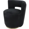 Fotel Swan 58/65/69cm tapicerowany czarnym welurem na złotej metalowej podstawie