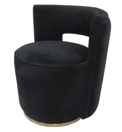Fotel Swan 58/65/69cm tapicerowany czarnym welurem na złotej metalowej podstawie