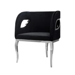 Fotel welurowy Morello 55/59/78cm czarny na srebrnych nóżkach