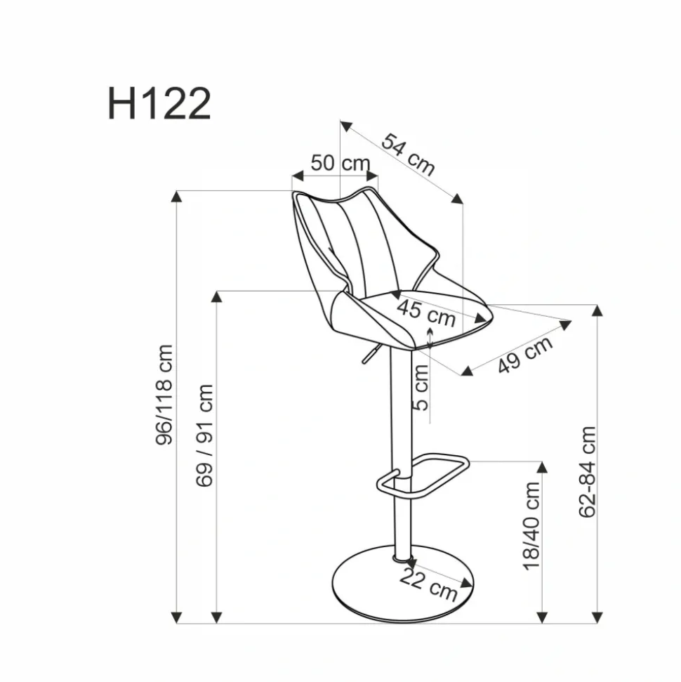 H122 hoker nogi - czarny, siedzisko - popielaty (1p=2szt)1 sztuka