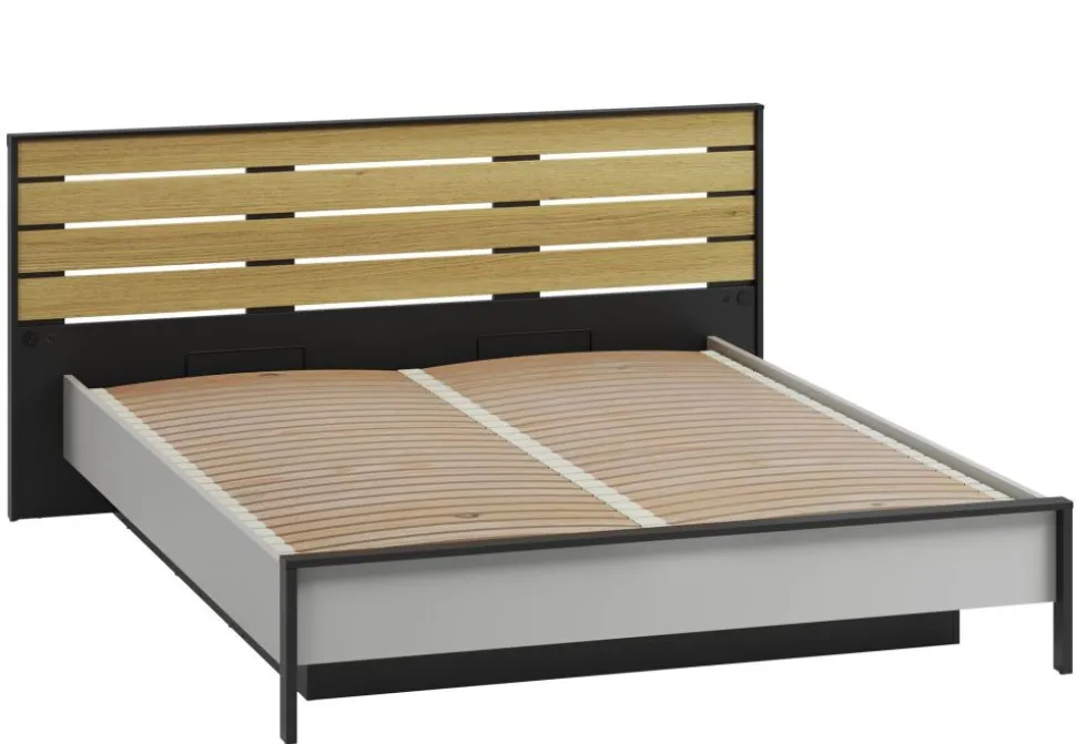 Łóżko 180x200 z pojemnikiem i oświetleniem Lenart Gris GS-02