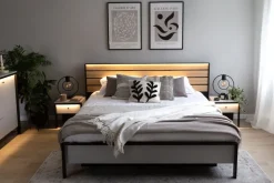 Łóżko 180x200 z pojemnikiem i oświetleniem Lenart Gris GS-02