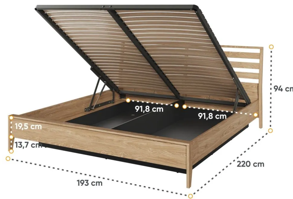Łóżko 180x200 z pojemnikiem na pościel Lenart Cozy CZ-02(180) dąb olejowany
