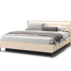 Łóżko z lamelami i oświetleniem do sypialni 180x200 Lenart TREND TS-03(180) Beż piaskowy + czarny