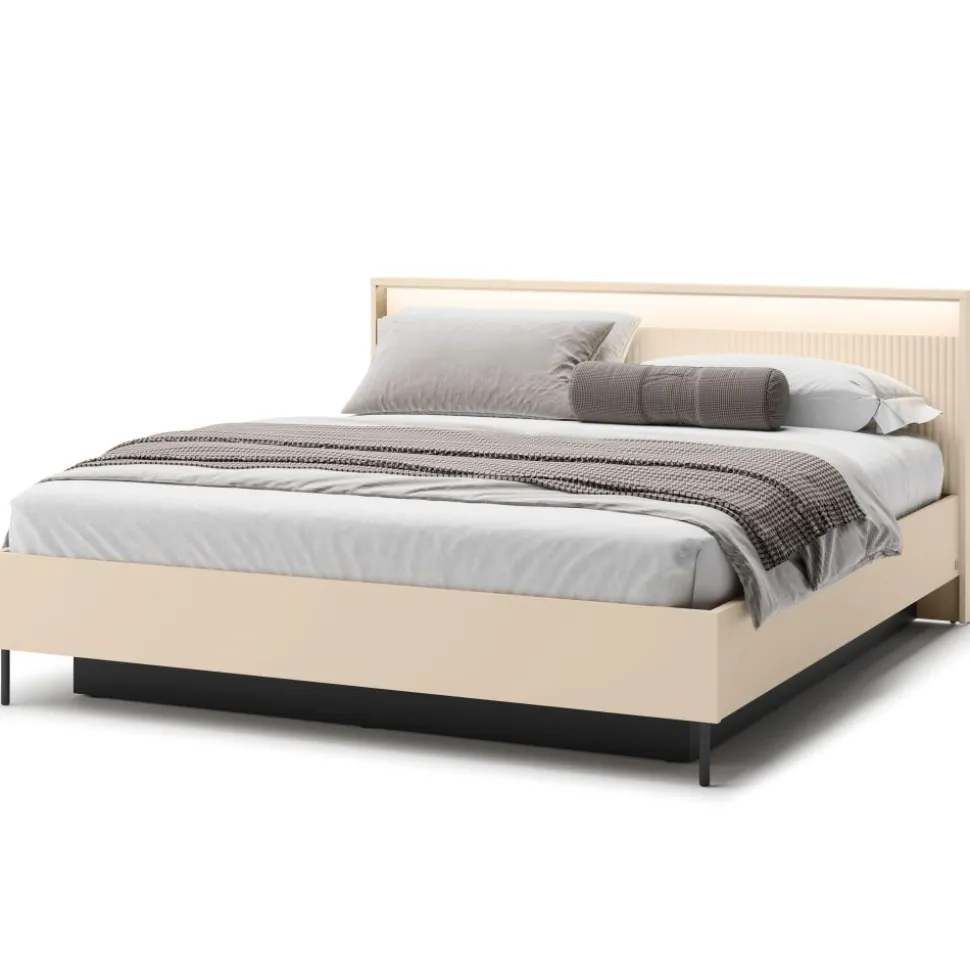 Łóżko z lamelami i oświetleniem do sypialni 180x200 Lenart TREND TS-03(180) Beż piaskowy + czarny