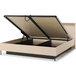 Łóżko z lamelami i oświetleniem do sypialni 180x200 Lenart TREND TS-03(180) Beż piaskowy + czarny