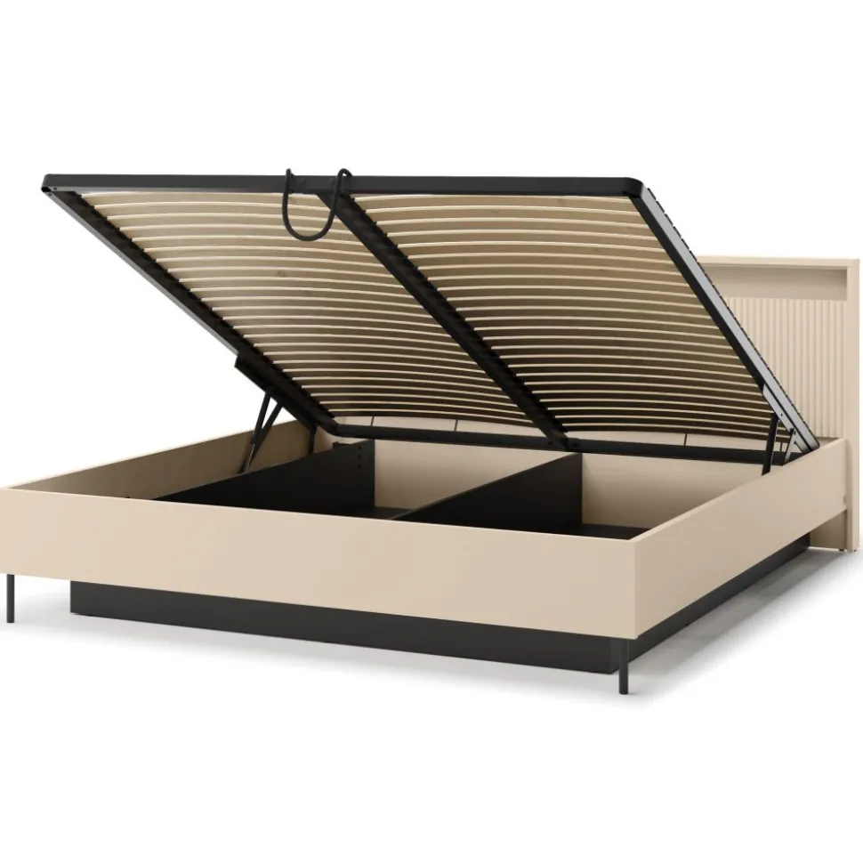 Łóżko z lamelami i oświetleniem do sypialni 180x200 Lenart TREND TS-03(180) Beż piaskowy + czarny