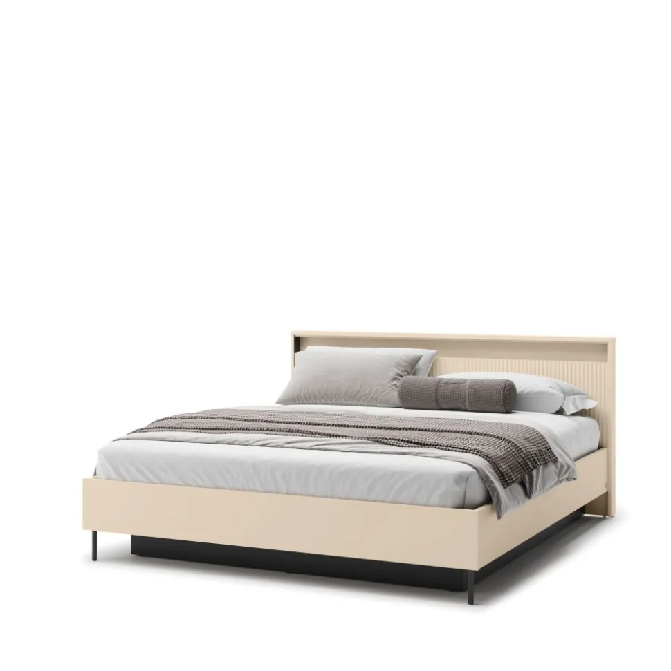Łóżko z lamelami i oświetleniem do sypialni 180x200 Lenart TREND TS-03(180) Beż piaskowy + czarny