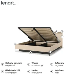 Łóżko z lamelami i oświetleniem do sypialni 180x200 Lenart TREND TS-03(180) Beż piaskowy + czarny