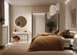 Łóżko z lamelami i oświetleniem do sypialni 180x200 Lenart TREND TS-03(180) Beż piaskowy + czarny