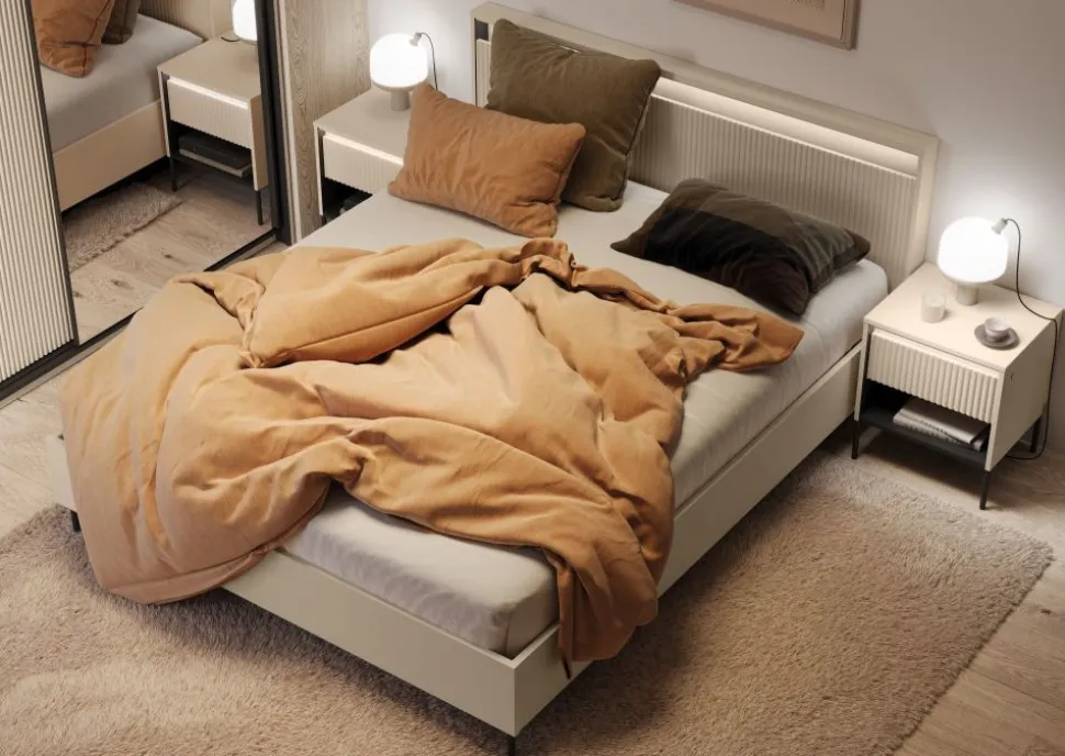 Łóżko z lamelami i oświetleniem do sypialni 180x200 Lenart TREND TS-03(180) Beż piaskowy + czarny