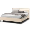 Łóżko z oświetleniem i pojemnikiem do sypialni 160x200 Lenart TREND TS-03(160) Beż piaskowy + czarny