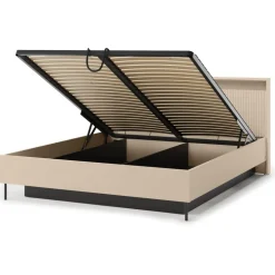 Łóżko z oświetleniem i pojemnikiem do sypialni 160x200 Lenart TREND TS-03(160) Beż piaskowy + czarny