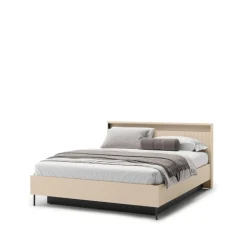 Łóżko z oświetleniem i pojemnikiem do sypialni 160x200 Lenart TREND TS-03(160) Beż piaskowy + czarny