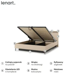 Łóżko z oświetleniem i pojemnikiem do sypialni 160x200 Lenart TREND TS-03(160) Beż piaskowy + czarny