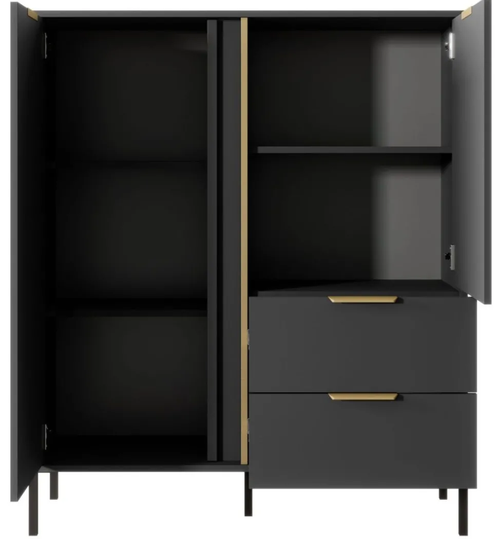 Komoda do salonu antracyt złoto Lars 2d2s