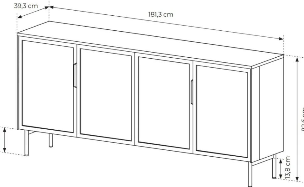 Komoda Lumi 4D – kaszmir / złote detale z oświetleniem LED i przeszklonymi frontami