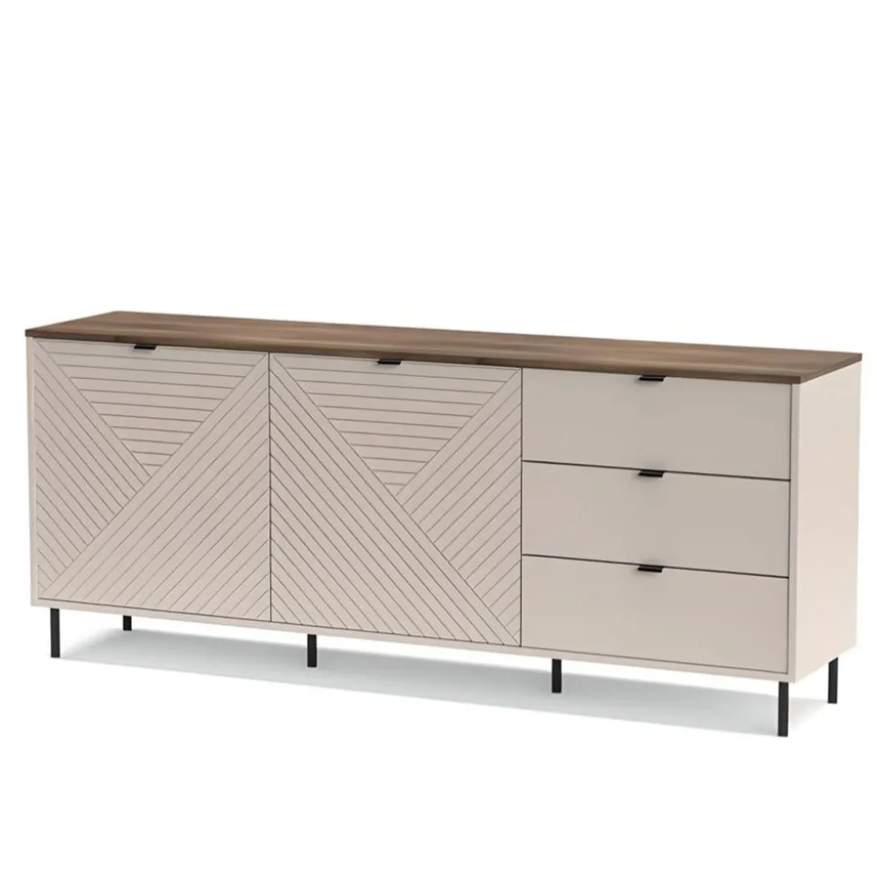 Komoda ryflowana z szufladami EVO 2D3S kaszmir / dąb castello EO-09