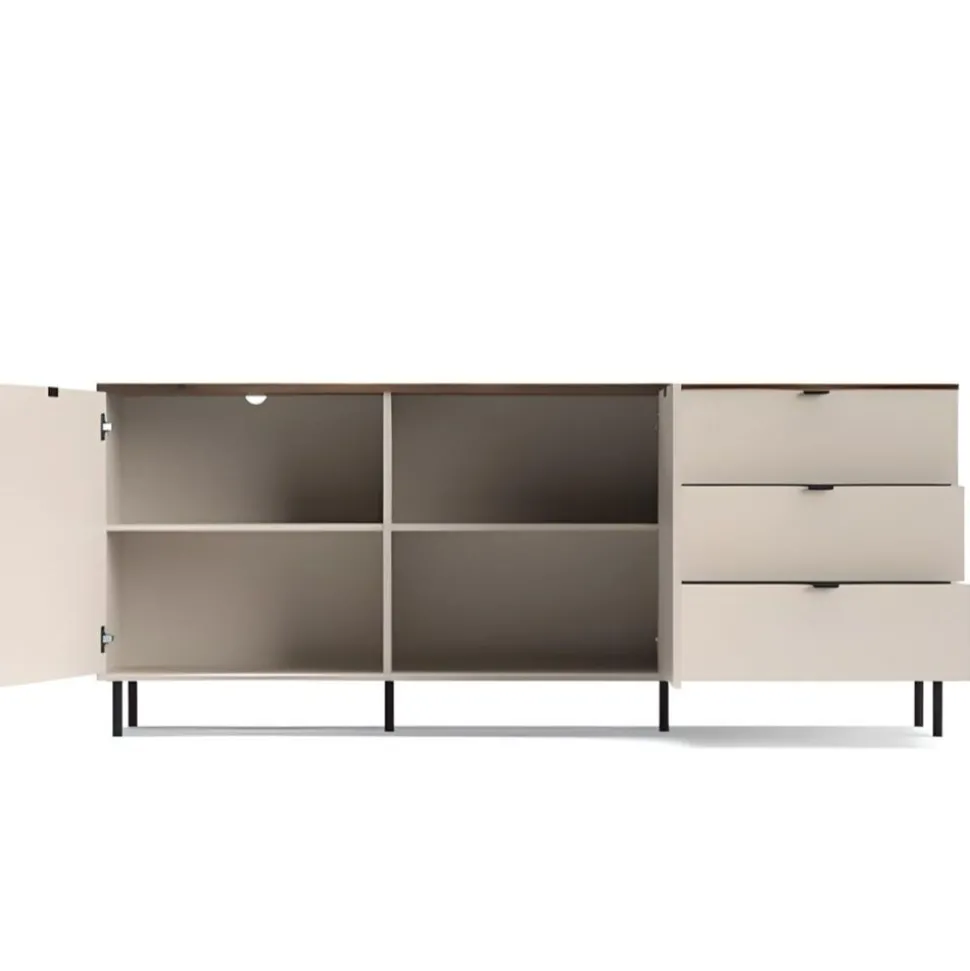 Komoda ryflowana z szufladami EVO 2D3S kaszmir / dąb castello EO-09
