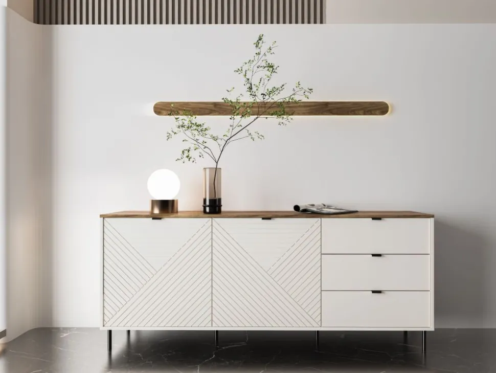 Komoda ryflowana z szufladami EVO 2D3S kaszmir / dąb castello EO-09