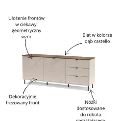 Komoda ryflowana z szufladami EVO 2D3S kaszmir / dąb castello EO-09
