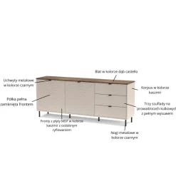 Komoda ryflowana z szufladami EVO 2D3S kaszmir / dąb castello EO-09