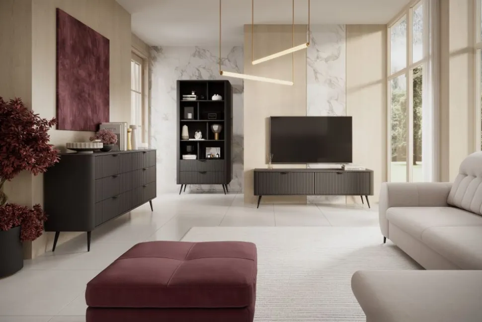 Komoda ryflowana z szufladami Lante 163 6S czarna