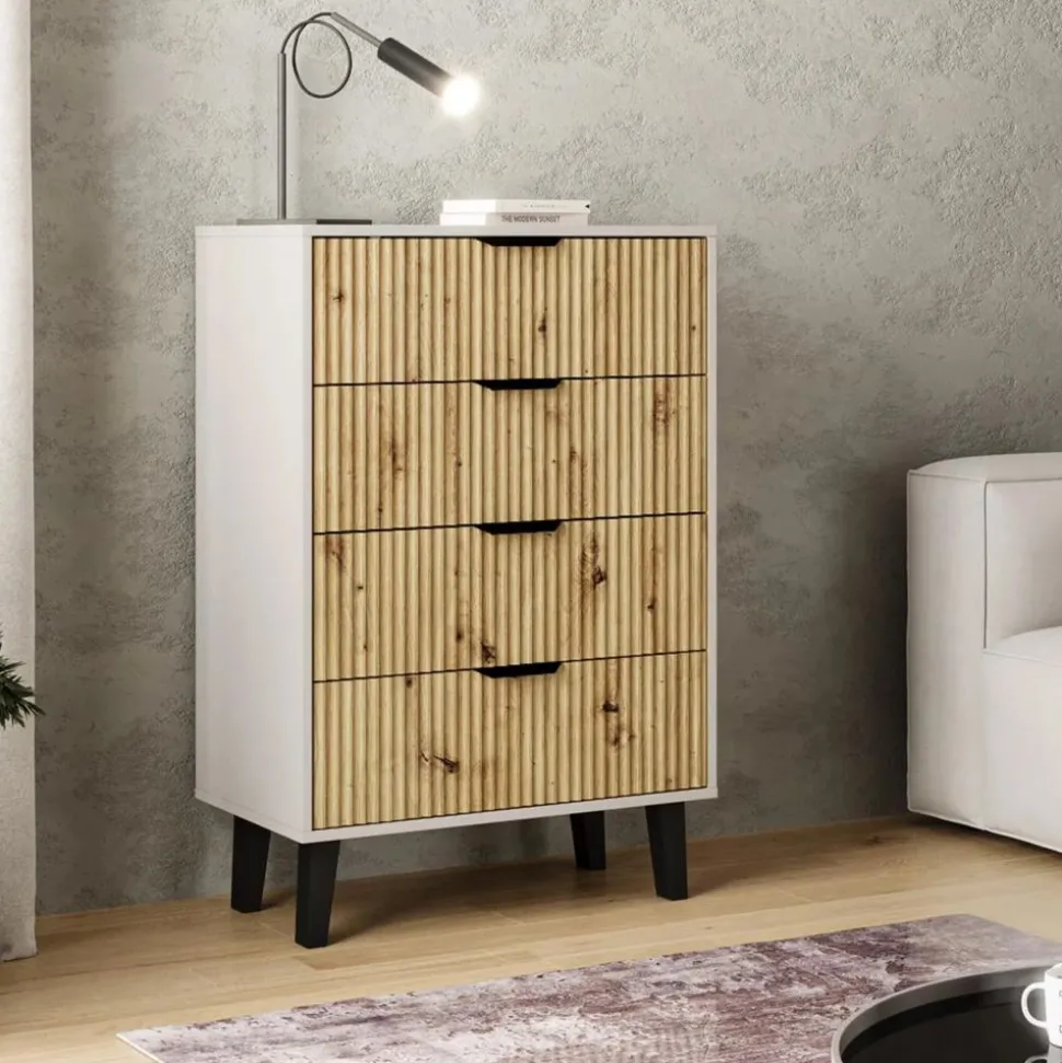 Komoda z czterem szufladami 4S, kaszmir i dąb artisan BORG DUO