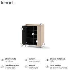 Komoda z lamelami do garderoby z LED Lenart TREND TG-03 Beż piaskowy + czarny