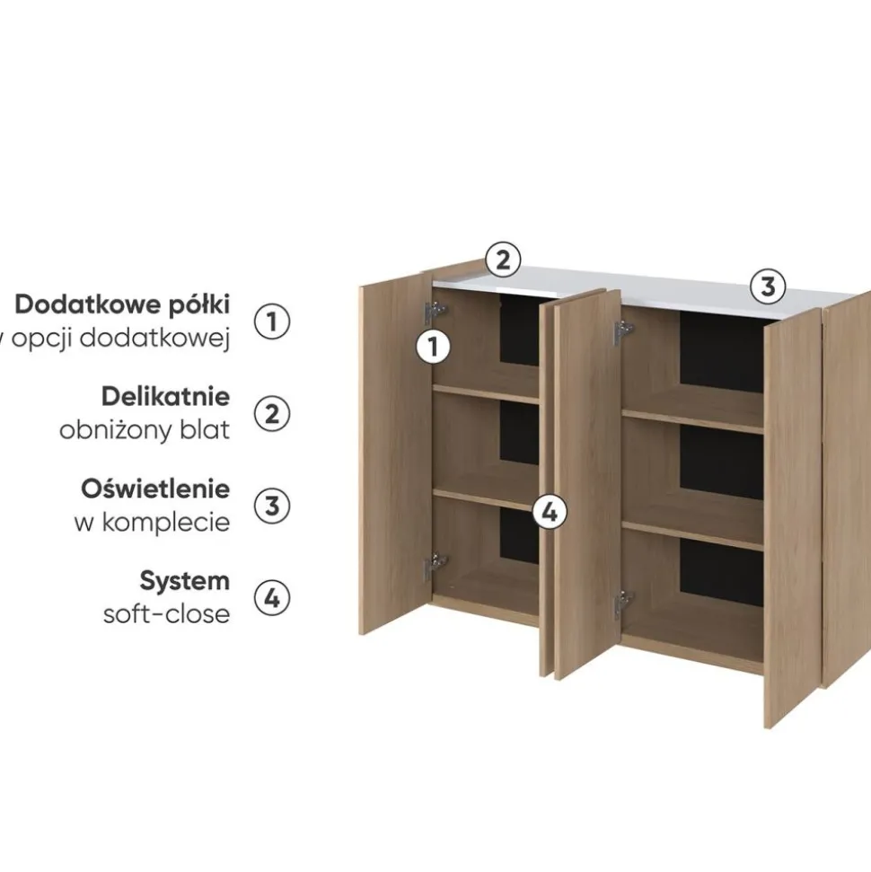 Komoda z półkami podświetlana LED dąb scandi Lenart Easy EA-02 4D
