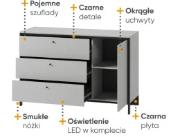 Komoda z szufladami i półkami szara Lenart Gris GS-04